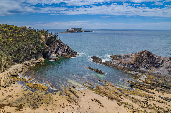 Daytime Aerial Seascape and Rock Formations