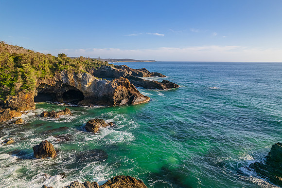 Rocks and the sea at Mystery Bay beach