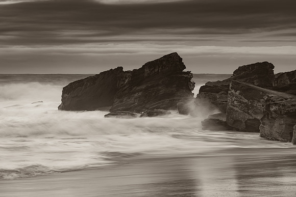 Moody Seascape with Large and Powerful Surf in Black and White