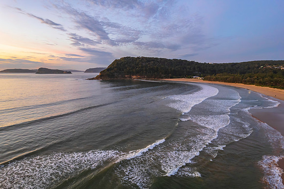 Sunrise seascape with a mix of high and medium clouds