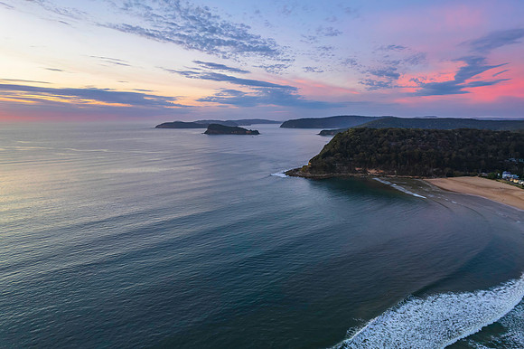 Sunrise seascape with a mix of high and medium clouds