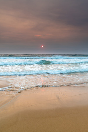 Sunrise Seascape and Hazy Sky with High Clouds