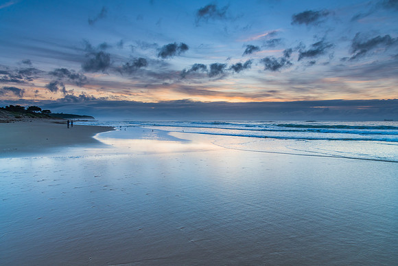 Sunrise Seascape with Clouds and Ships on the Horizon