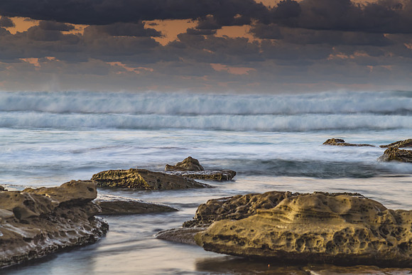 Sunrise Seascape with a low cloud bank