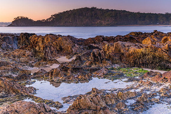 Winter's Sunrise at Surf Beach with Craggy Rocks