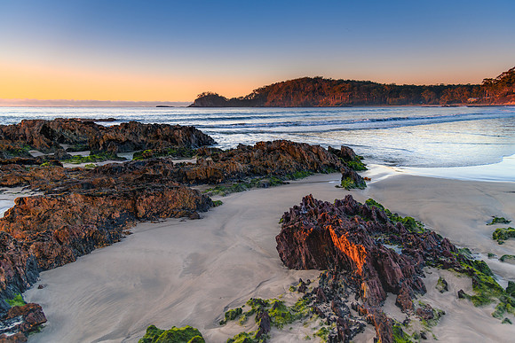 Winter's Sunrise at Surf Beach with Craggy Rocks