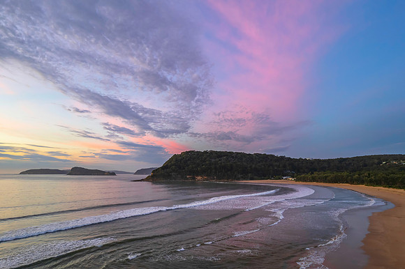 Sunrise seascape with a mix of high and medium clouds