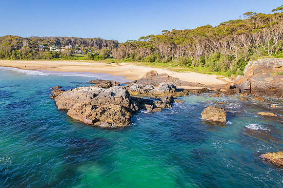 Rocks and the sea at Mystery Bay beach