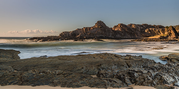 Winter at the bay - a panorama seascape with rock formations