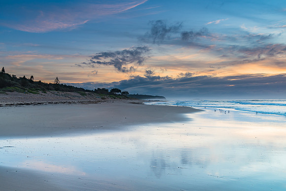 Sunrise Seascape with  Beach and Clouds