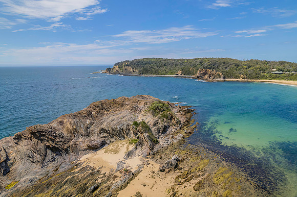Daytime Aerial Seascape and Rock Formations