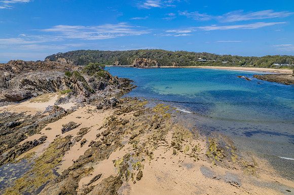 Daytime Aerial Seascape and Rock Formations