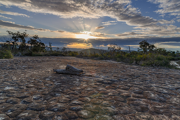 Australian Bush Sunset with Tessellated Rock