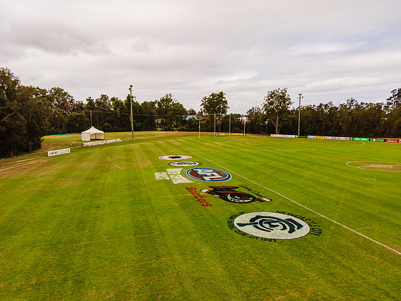 Prep work on the oval for the 2020 AFLHCC Grand Final games