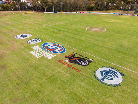 Prep work on the oval for the 2020 AFLHCC Grand Final games