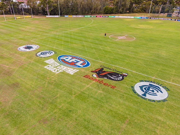 Prep work on the oval for the 2020 AFLHCC Grand Final games