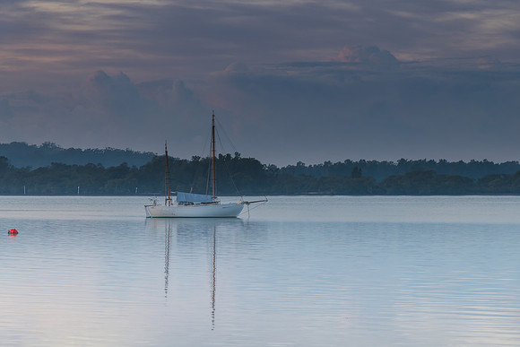 Sunrise Waterscape with High Cloud and Boats