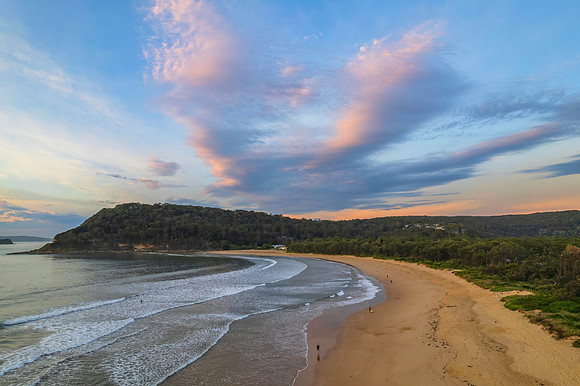 Sunrise seascape with a mix of high and medium clouds