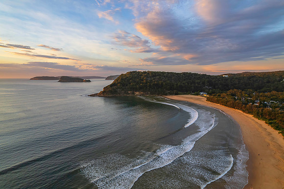 Sunrise seascape with a mix of high and medium clouds
