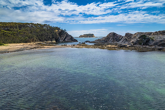 Daytime Aerial Seascape and Rock Formations