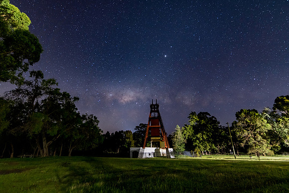 The old Mine Shaft under the Milky Way Night Sky