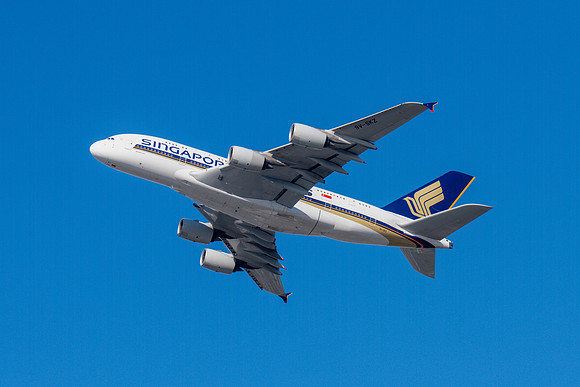 9V-SKZ - Airbus A380-841 - Singapore Airlines flying in the blue