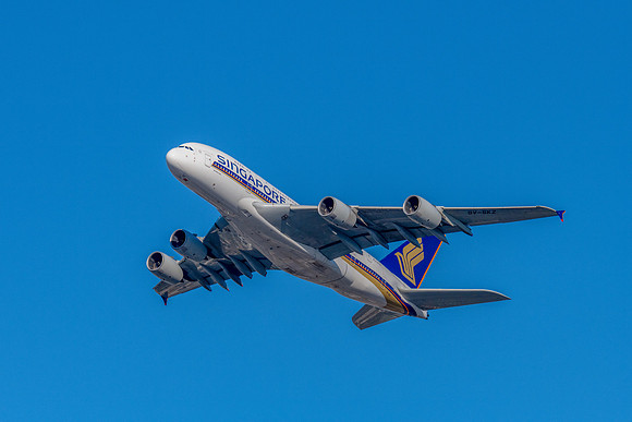 9V-SKZ - Airbus A380-841 - Singapore Airlines flying in the blue
