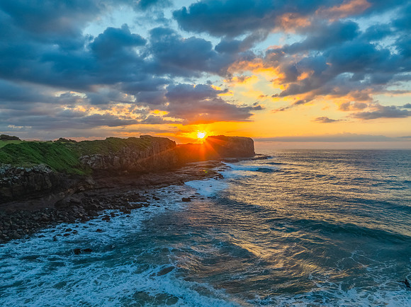 Aerial sunrise views over Bombo Beach at Kiama