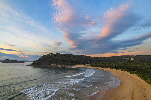 Sunrise seascape with a mix of high and medium clouds