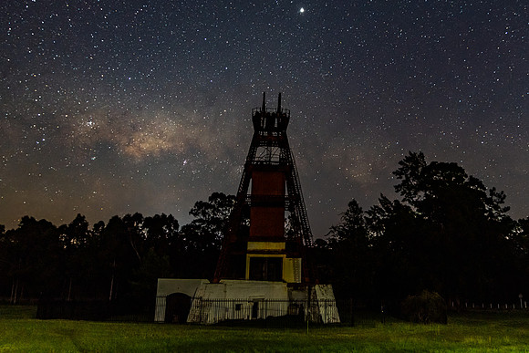 The old Mine Shaft under the Milky Way Night Sky