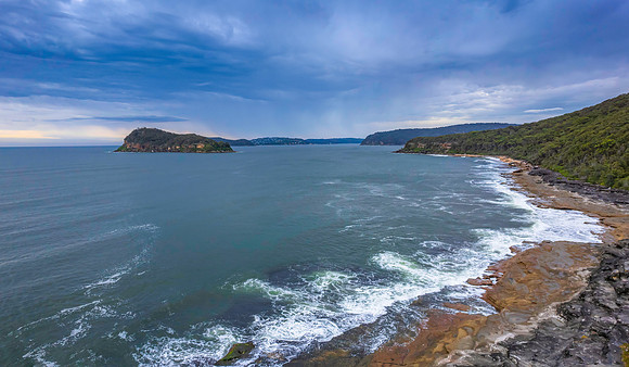 Cloudy sunrise seascape panorama as a storm moves on