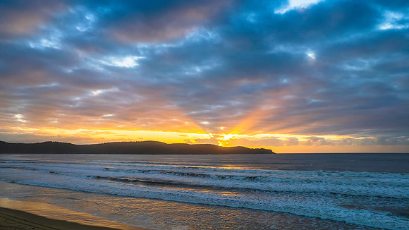 Cloudy aerial sunrise seascape