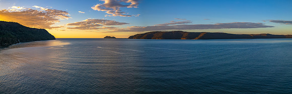 Panorama peaceful sunrise over the bay