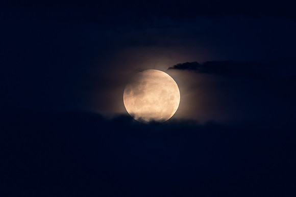 Partial Lunar Eclipse - Blood Moon, Full Moon and clouds
