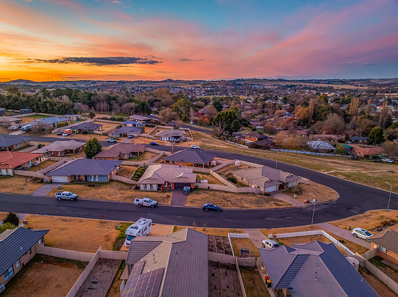 Aerial Country Town Sunset