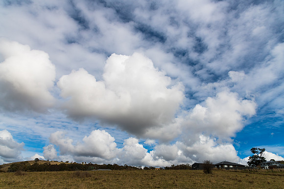 Low and medium clouds over the countryside