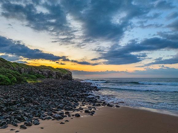 Aerial sunrise views over Bombo Beach at Kiama