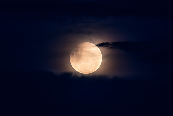 Partial Lunar Eclipse - Blood Moon, Full Moon and clouds