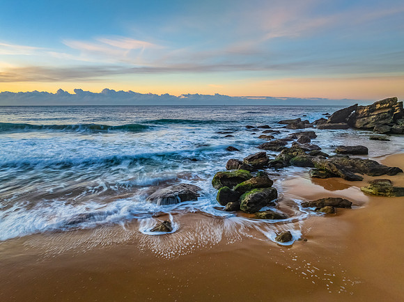 Sunrise seascape views with high cloud