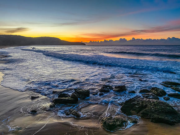 Sunrise seascape views with high cloud
