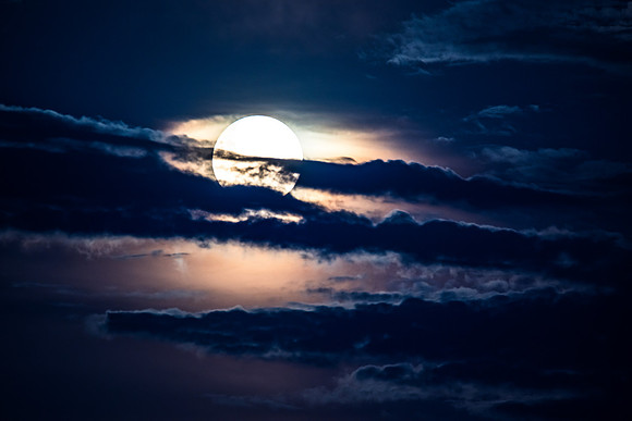 Partial Lunar Eclipse - Blood Moon, Full Moon and clouds