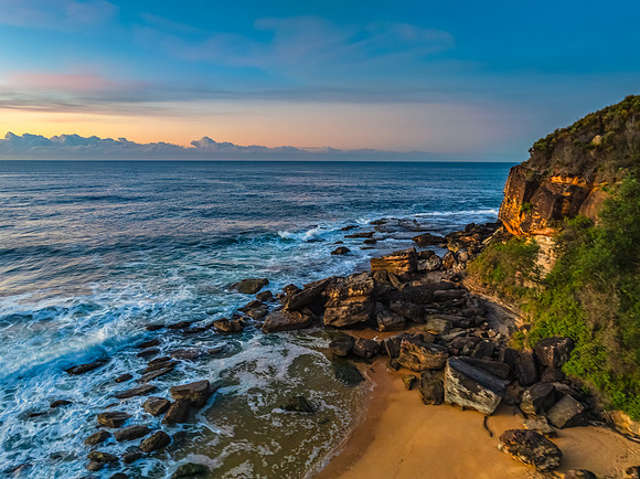 Sunrise seascape views with high cloud