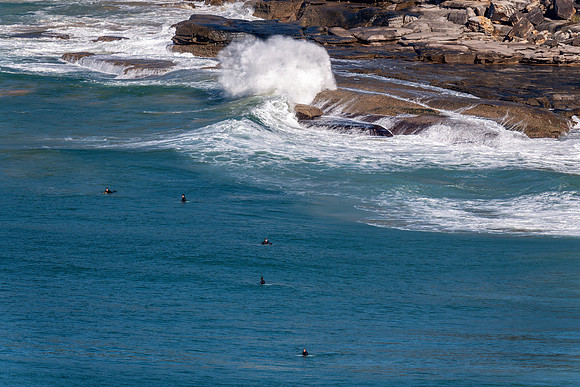 Waves washing on the rocks at Whale Beach