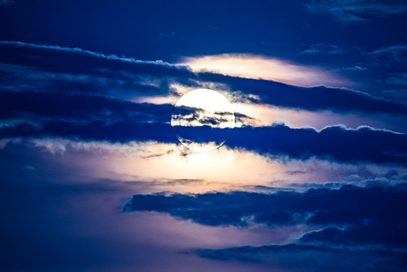 Partial Lunar Eclipse - Blood Moon, Full Moon and clouds