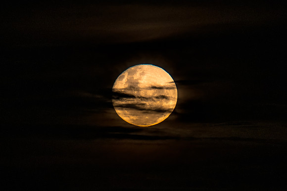 June's Full moon, Strawberry Moon with bands of clouds