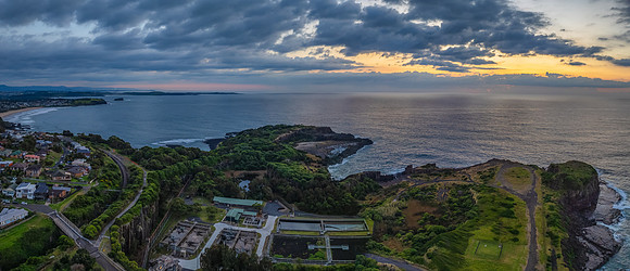 Aerial sunrise views over Bombo Beach at Kiama