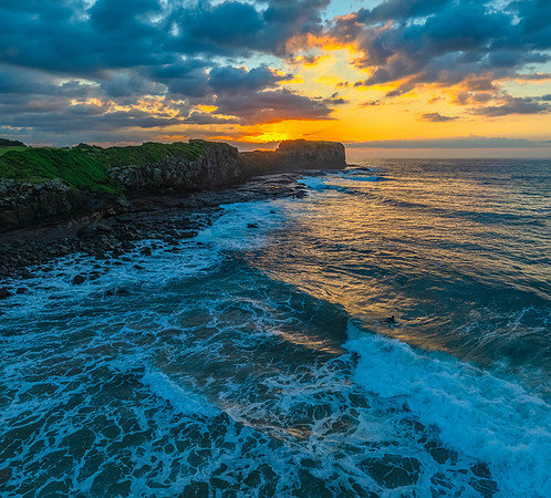 Aerial sunrise views over Bombo Beach at Kiama
