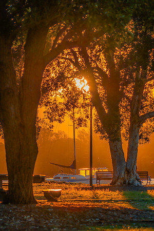 Golden hour sunset light at the waterfront