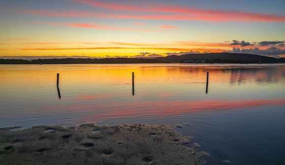 Sunrise over the bay with clouds