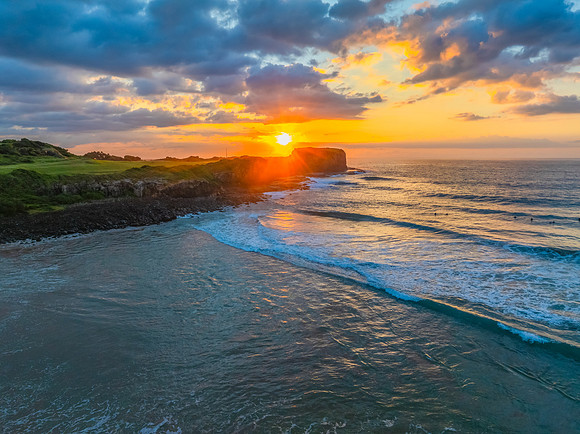 Aerial sunrise views over Bombo Beach at Kiama